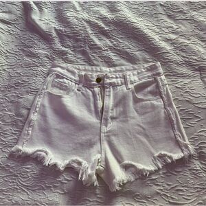 White Frayed Hem Women Shorts